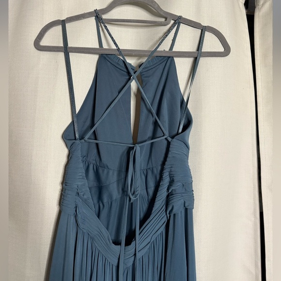 BCBGMaxAzria Blue High Neck Pleated Cross Back Maxi Dress Medium - Picture 10 of 13